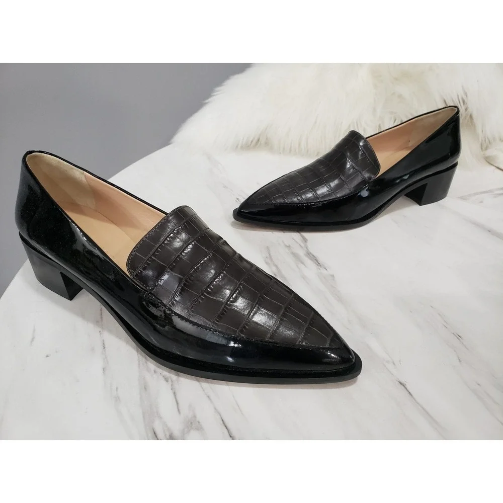 SIZE EURO 39.5 / US 9.5 - Club Monaco Alexia Loafers CROC PRINT BLACK & CHARCOAL